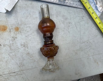 Vintage small oil lamp made in Hong Kong smoked glass all parts work