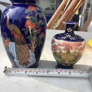 Japanese cobalt blue vases Hand painted