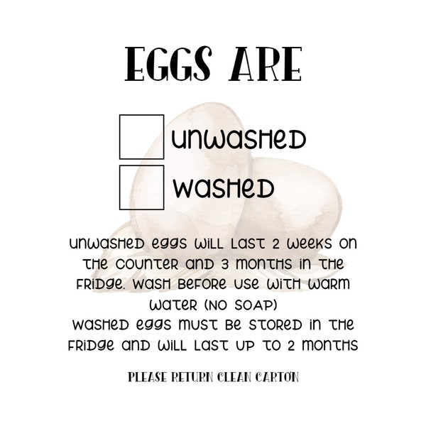 Washed Unwashed Egg Carton Sticker | Egg Handling Instruction | Chicken | Digital | Eggs | Label | Coop | Chicken Eggs | Canva | Homestead |