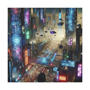 Futuristic Cityscape Canvas Art: Modern Tech-Inspired Wall Decor