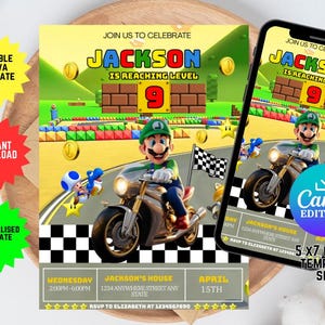 Convite de aniversário do Super Mário, convite do Mario Bros, convite do Super Boy, videogame, convite infantil, modelo editável, Canva editável