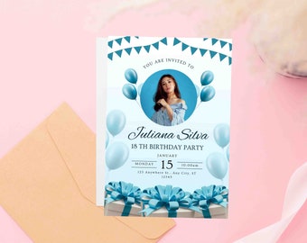 Birthday Party Invitation Gold Elegant , Digital Download , Edited on Canva