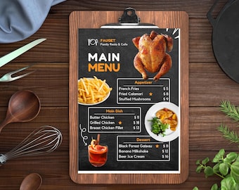 Editable Restaurant Menu Template, Cafe Price List (A4 Canva Template)