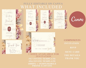 Minimalist Wedding Invitation Template Set, Canva Bundle (Instant Download)