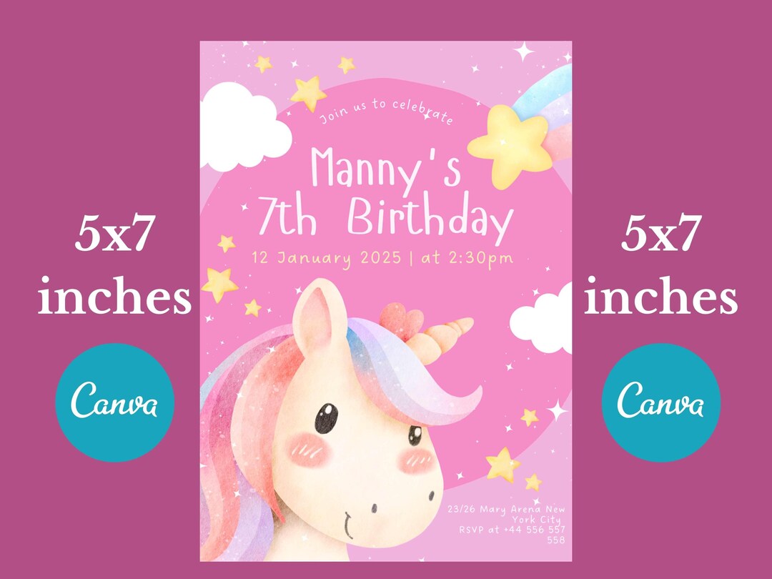 Rainbow Unicorn Birthday Evite, Digital Unicorn Party Invitation ...