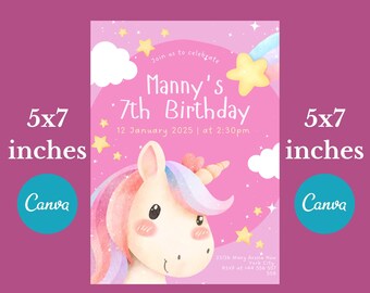Rainbow Unicorn Birthday Evite, Girl Electronic Invitation (Digital Download)