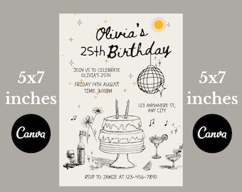 Invitación de cumpleaños editable, diseño alegre (descarga digital)