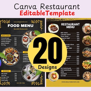 20 Restaurant Menu Template, a4 Size Menu, Cafe Menu,Food Menu Template,Editable Menu Template Price List, Minimalist Menu, Canva Template,