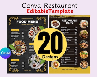 Restaurant Menu Template, Cafe Food Menu, A4 Size, Editable Canva Design (Digital)