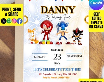 Sonic Birthday Invitation, Printable Template (Digital Download)