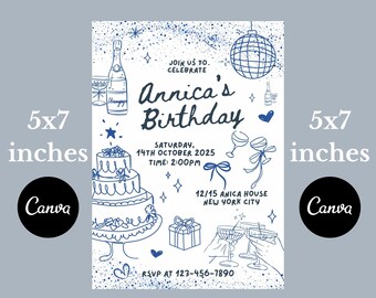 Simple Birthday Party Invitation, Editable Canva Template (Digital Download)