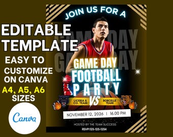 Editable Football Party Flyer Template, Canva (A4, A5, A6)