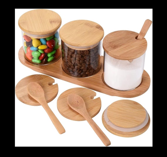 Airtight Food Storage Containers Glass Canister with Wooden Spoon