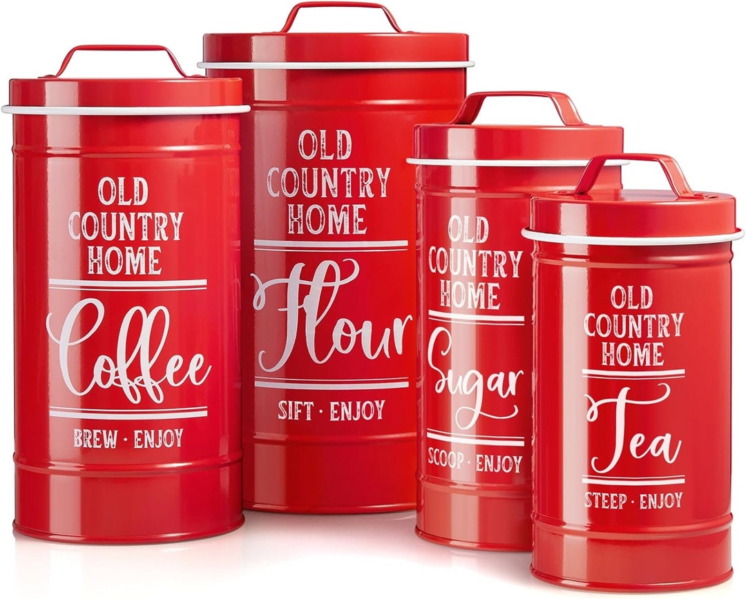 4pcs Airtight Kitchen Canister Set in Black or White Tea Etsy