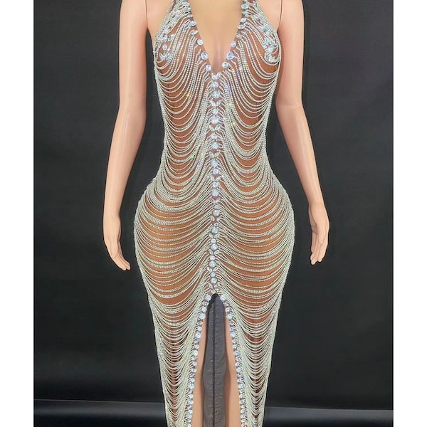 Brown & Cream Silk Chain Link Dress
