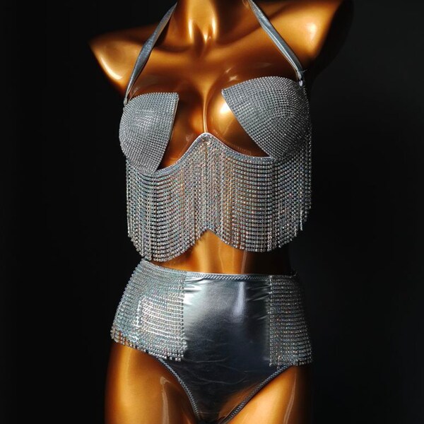 Luxury Rhinestone 4-Piece Swimsuit Set