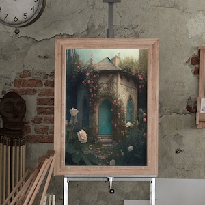Arabic Cottage Rose Garden || 1800&#39;s Oil Painting || Wall Art Prints Framed || Instant PRINTABLE Digital;