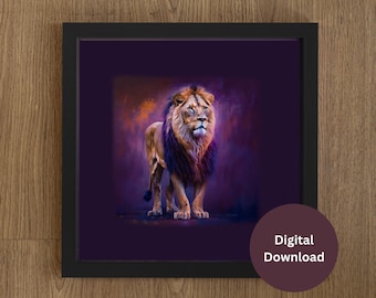 Lion Printable Wall Art, Digital Artwork, Downloadable Art Print, Vintage Home Decor, Boho, Retrò, Animal Portrait, Trendy Art, Boho