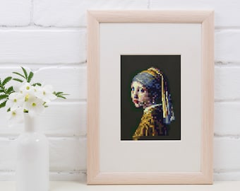 Orecchino di perla Girl pixelated, Stampabile Wall Art, Artwok scaricabile, Retro Home Decor, Pixel Art, Stampa minimalstica, Arte vintage, Trendy