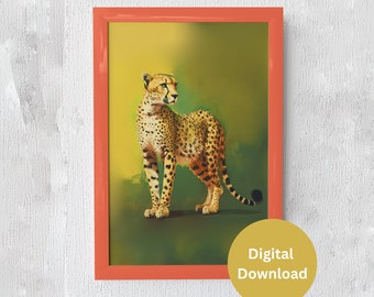 Boho Style Cheetah Print, Digital Wall Art, Retro Painting Printable, Downloadable Animal Artwork, Trendy Home Decor, Art Deco colorato