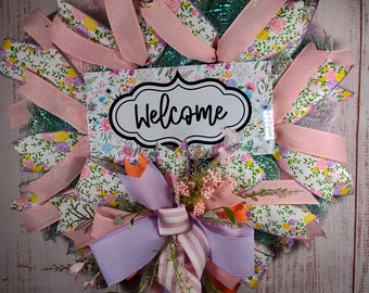 Welcome Wreath for front door, Spring Wreath, Everyday Wreath, Colorful Welcome Decor, Mother's Day Gift, Floral Berry Spray, Spring Flowers