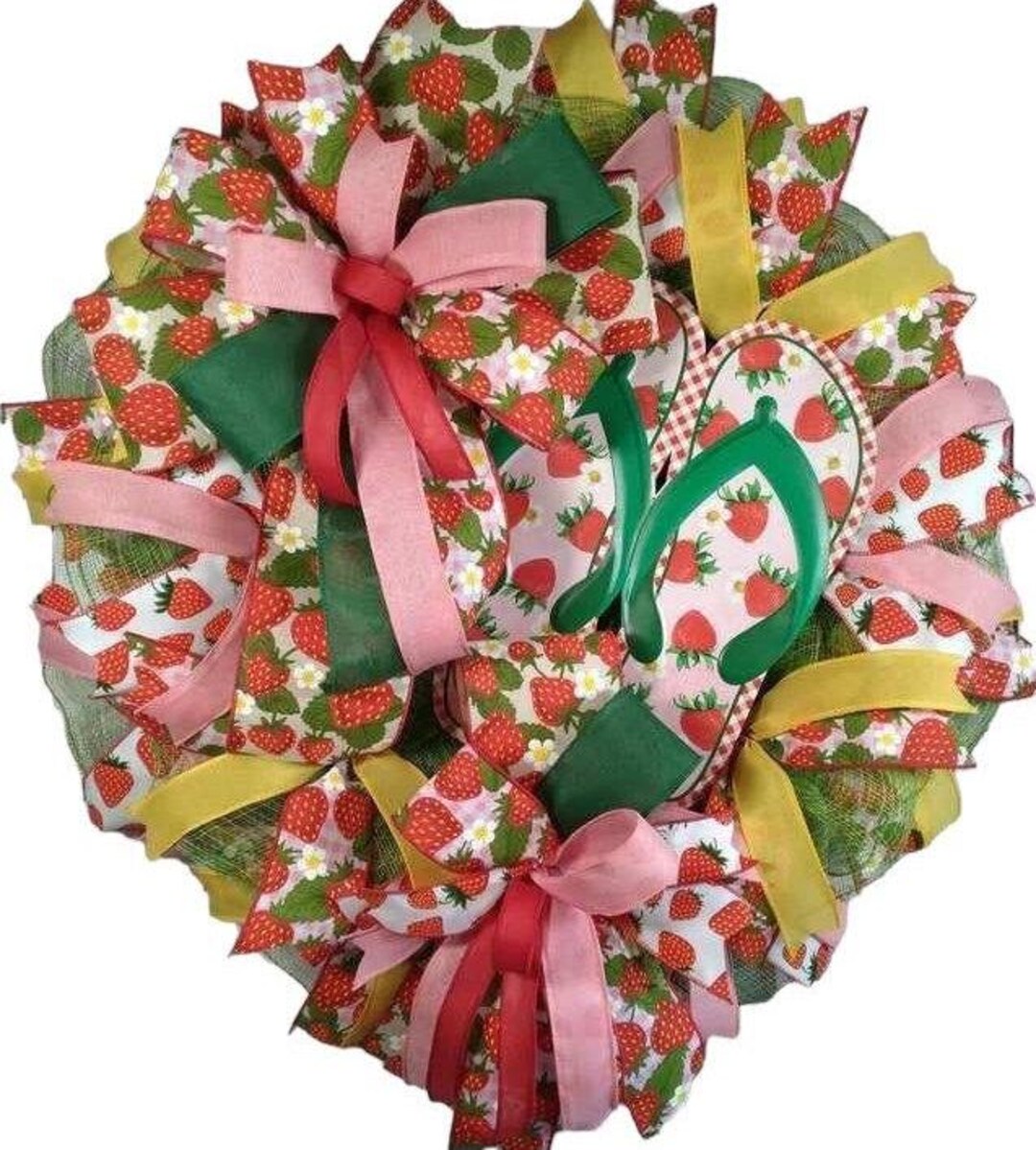 Strawberry Deco Mesh Wreath, Summer Wreath for Front Door, Strawberry ...