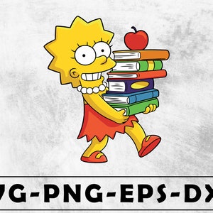 Lisa Study Svg, Back to School SVG, Funny Cartoon SVG,  Books and Apple Png, Hello School SVG, Digital Cut File