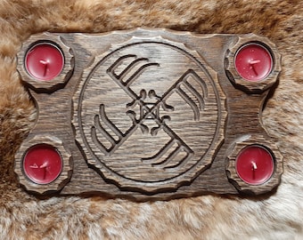 Ginfaxi Teelichthalter - gealterter Wikinger-Kerzenhalter aus Eiche