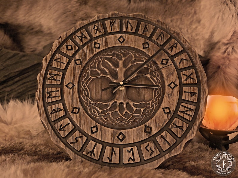 Norse Yggdrasil Wooden Clock – Yggdrasil With Elder Futhark Rune Design ...