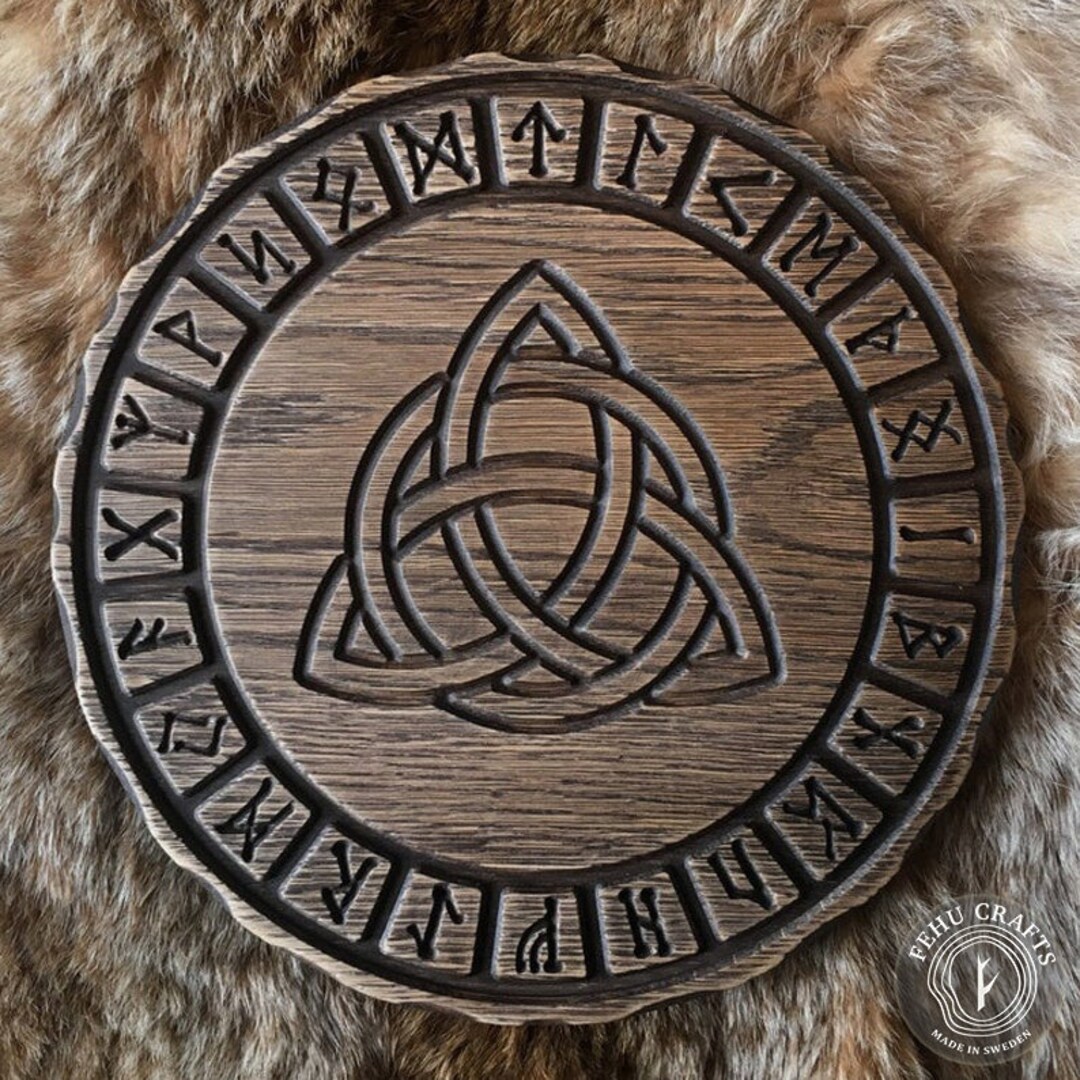 Crest Rune Triquetra Wooden Plaque – Elder Futhark Pagan Altar Piece in Aged Oak ...