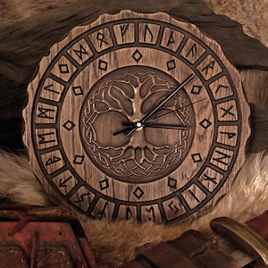 Yggdrasil clock with Elder Futhark
