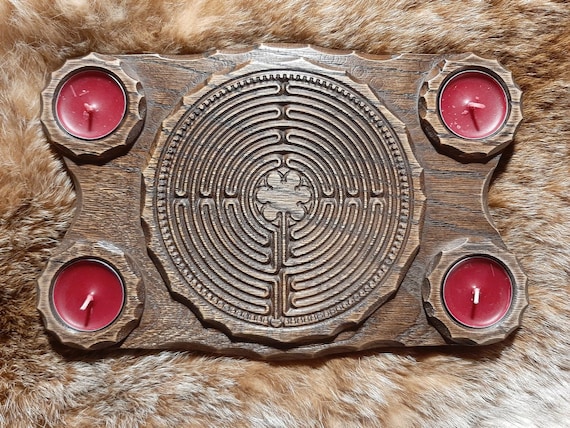 Chartres Labyrinth Tea Light Holder – Aged Oak  Candle Holder