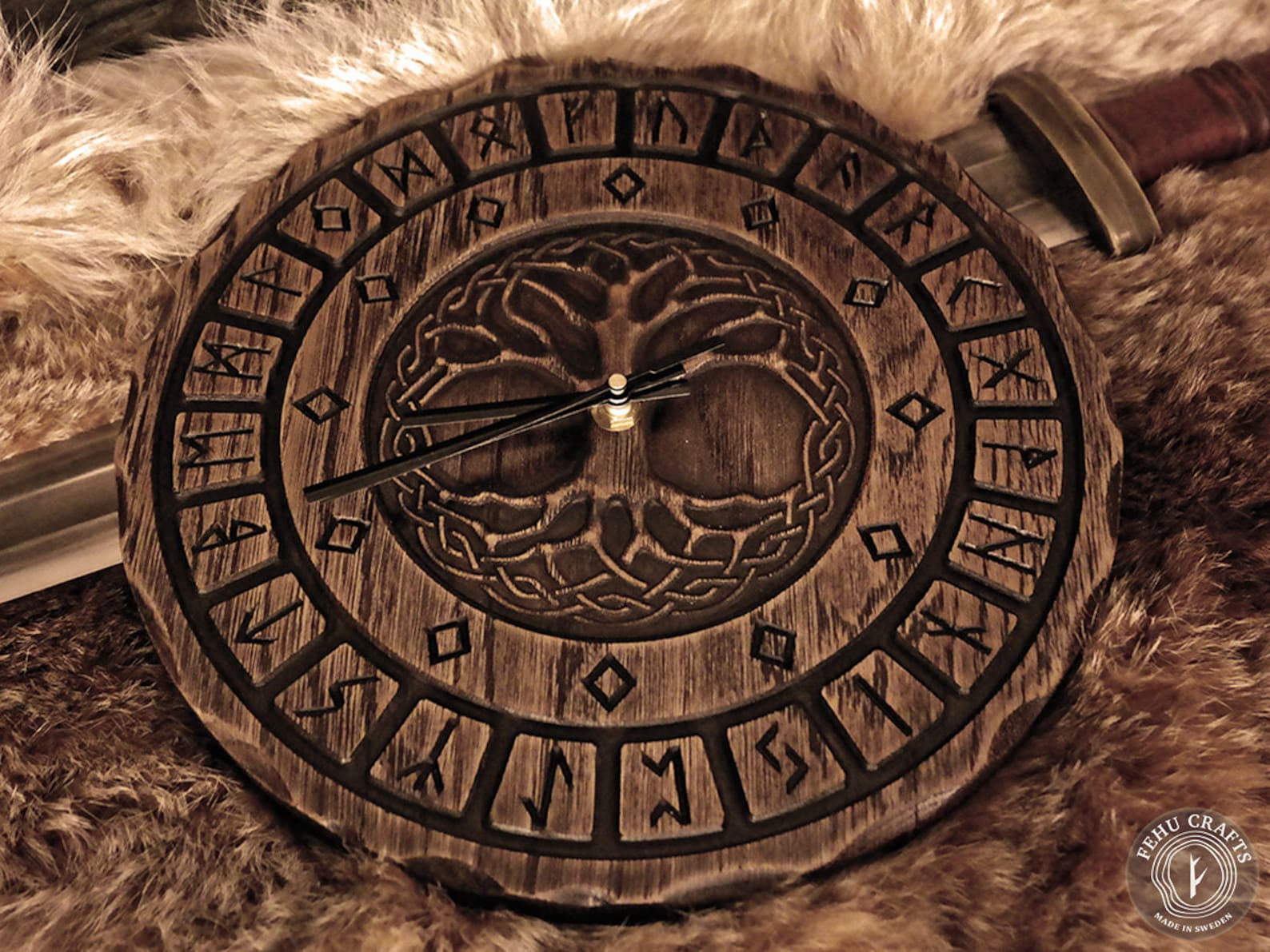 Norse Yggdrasil Wooden Clock – Yggdrasil With Elder Futhark Rune Design ...