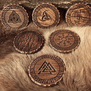 A set of 6 Pagan altar pieces made from aged oak wood
