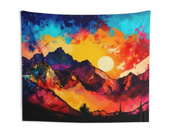 Vivid Sunset Over Mountains Wall Tapestries