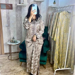 Moroccan Luxurious  Jellaba with Authentic Maâlem Embroidery - Embroidered Moroccan Dress - Eid dress for her