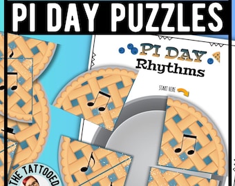 Rompecabezas rítmicos del Día de Pi: juego musical de primavera para valores de notas y silencios
