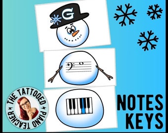 WINTER Music Theory PUZZLES | Snowman Matching: Notes, Key Names, Sharps & Flats