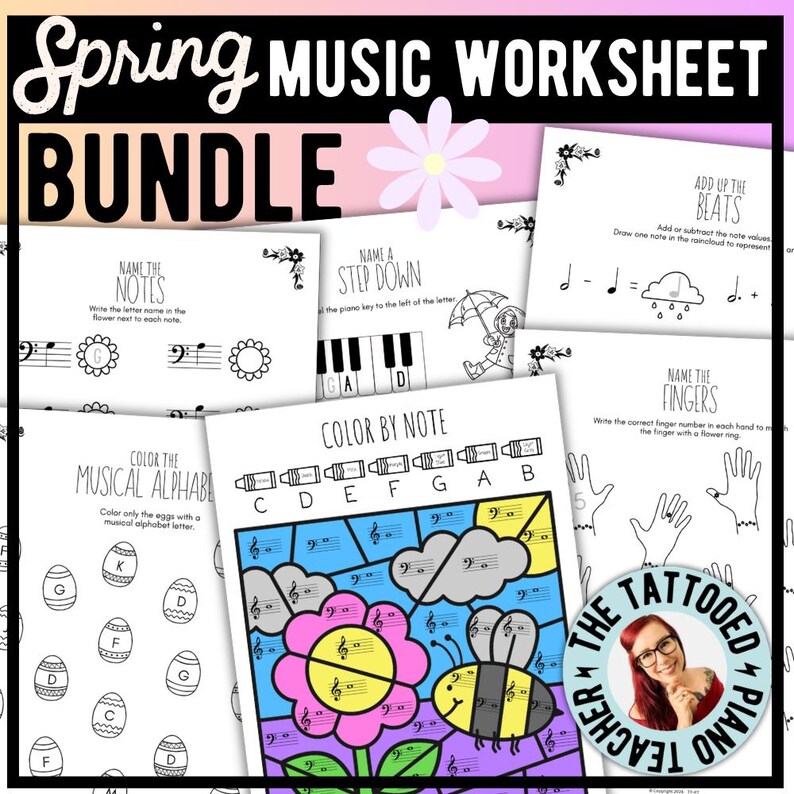 Spring Piano Music Theory Worksheets Bundle | Beginner Music Printables ...