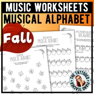 Fall Music Worksheets | Musical Alphabet [Beginner Piano Theory] Autumn | Elementary, Primary, Pre-reading