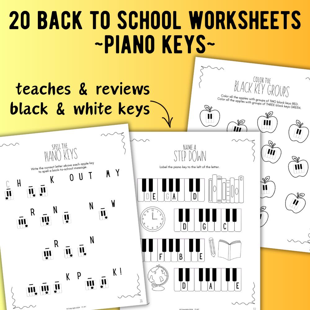 Piano Keys Music Theory Worksheets | Beginner Piano (printable) - Etsy