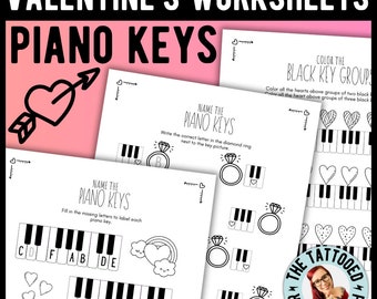 Valentine's Day MUSIC WORKSHEETS | Piano Keys [Black Keys, White Keys]