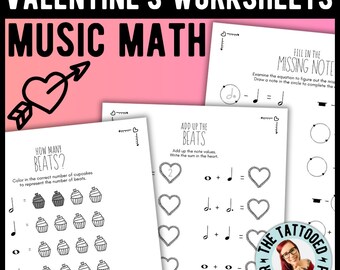 Valentine's Day MUSIC WORKSHEETS | Music Math, Note Values, Rest Values [Beginner Piano]