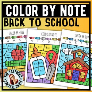 Back to School Music Coloring Pages | Color By Code Music Notes | Note Naming | 3 Levels Music Theory | Notes on the Staff Piano Worksheets