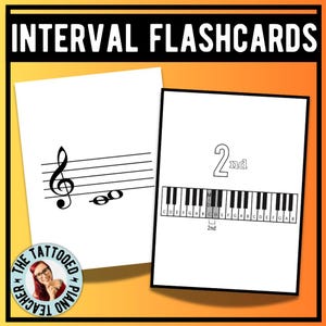 Tarjetas didácticas de intervalos musicales / Intervalos armónicos / Teoría musical de piano