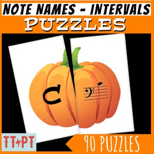 Fall Pumpkin Music Game | Music Theory Flashcards Puzzles | Notes, Intervals, Piano Key Names, Music Symbols & Terms