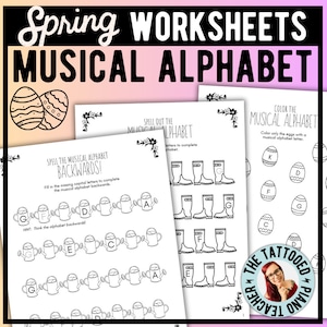 Spring Music Worksheets | Musical Alphabet [Beginner Piano] Easter Theme, Music Theory Worksheet