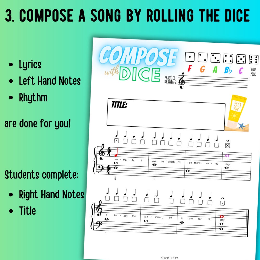 Summer Music Composing Activity for Piano | Compose With Dice - Etsy