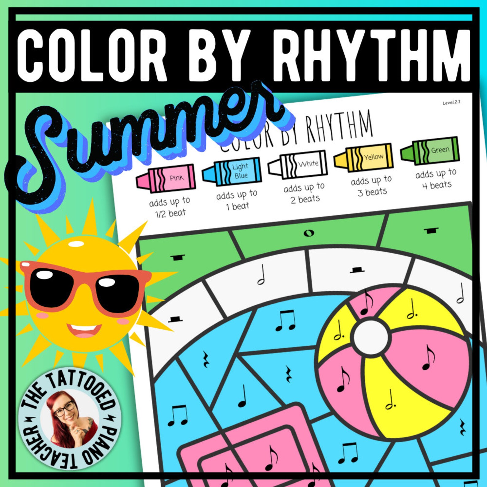 Summer Coloring Pages | Color by Code Rhythm Note Rest Values | 3 ...