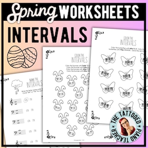 Spring Music Worksheets | Intervals | Elementary Piano Music Theory | Easter April May